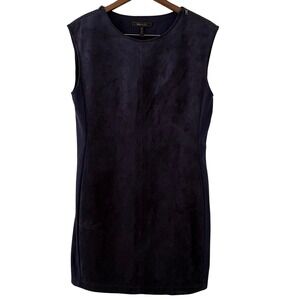 BCBGMAXAZRIA Navy Blue Faux Suede Sleeveless Shift Dress with Shoulder Zips M
